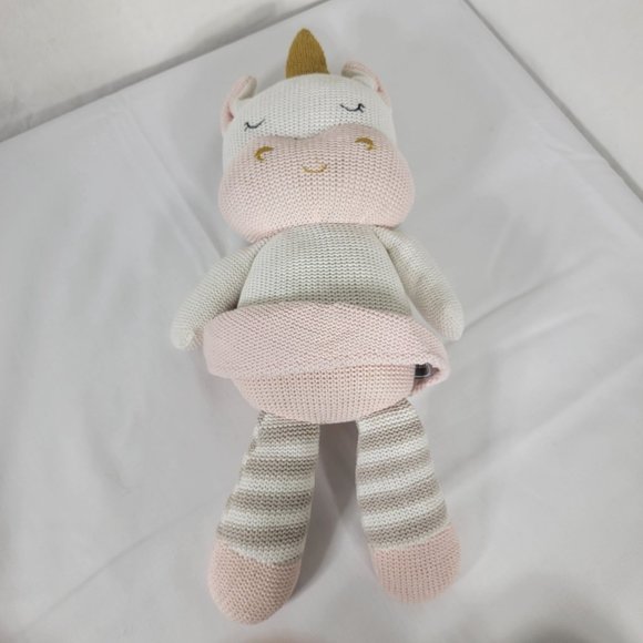 Living Textiles Kenzie Unicorn Plush Rattle 16” Knit Pink White Stuffed Toy - Picture 6 of 10